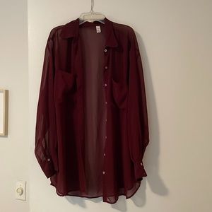 Burgundy Chiffon Oversized Blouse